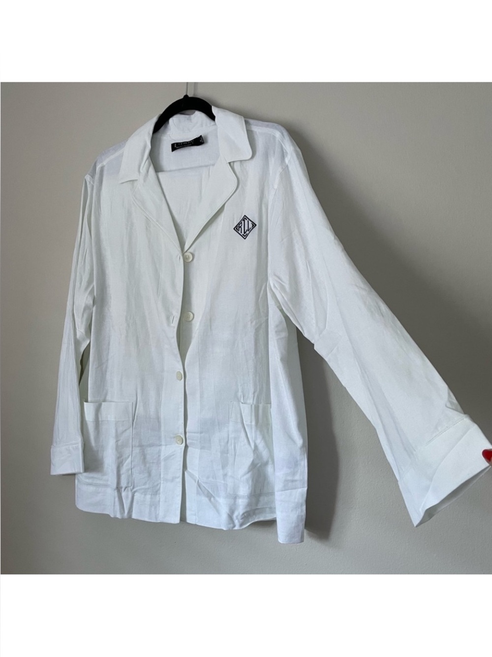 Ralph Lauren White Linen Blend Notch Collar Top Minimalist Pajama Set